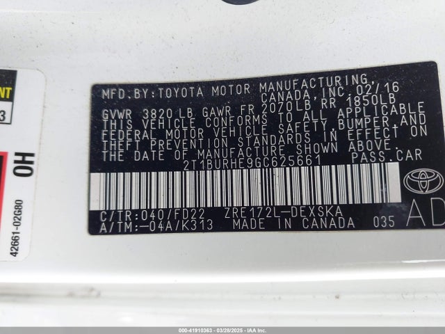 2T1BURHE9GC625661 Toyota Corolla S Plus