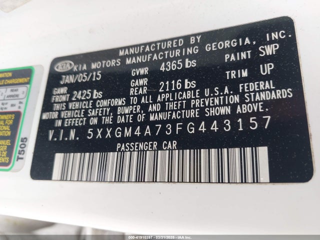 5XXGM4A73FG443157 KIA Optima Lx