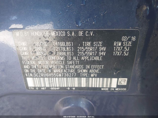3CZRU6H55GM738277 Honda HR-V EX