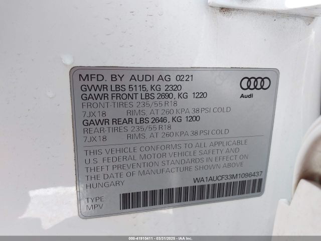 WA1AUCF33M1096437 Audi Q3 Premium 40 Tfsi Quattro Tiptronic