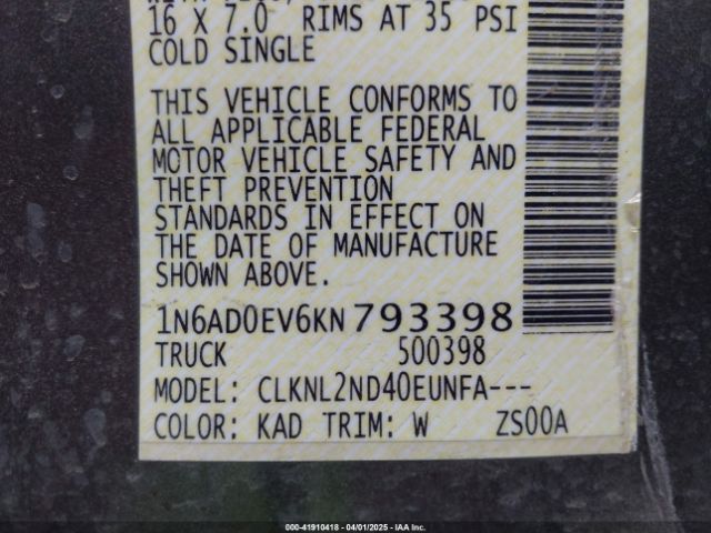 1N6AD0EV6KN793398 Nissan Frontier Sv