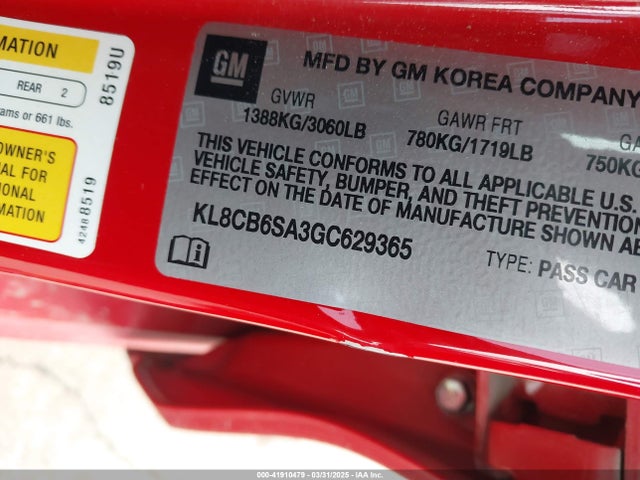 KL8CB6SA3GC629365 Chevrolet Spark Ls Cvt