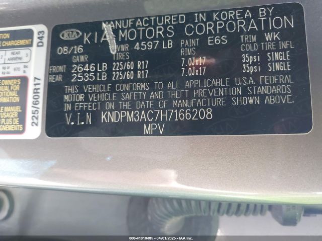KNDPM3AC7H7166208 KIA Sportage Lx