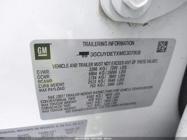 3GCUYDETXMG307908 Chevrolet Silverado 1500 4wd  Standard Bed Lt