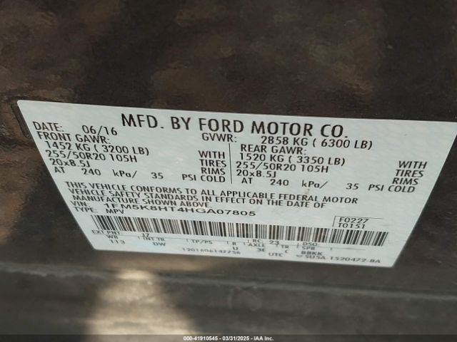 1FM5K8HT4HGA07805 Ford 3.5l gtdi
