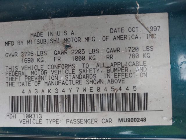 1998 MITSUBISHI ECLIPSE 4A3AK34Y7WE045445 Photo 8