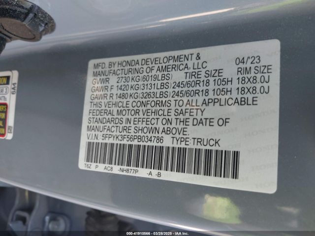 5FPYK3F56PB034786 Honda Ridgeline Rtl