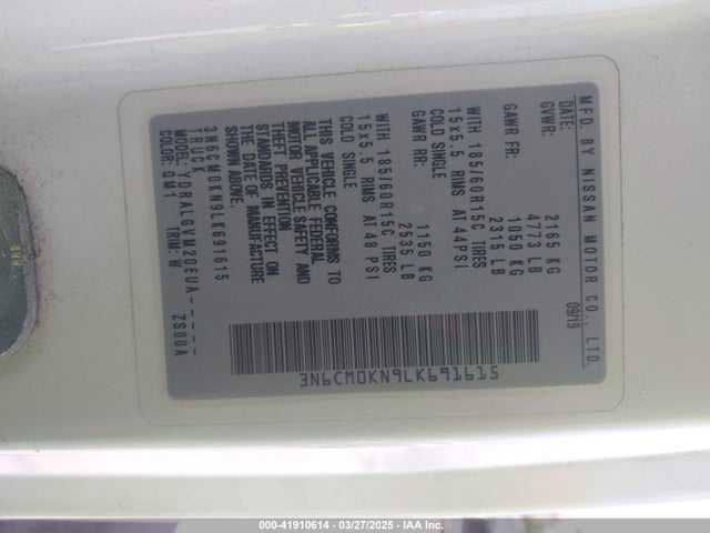 3N6CM0KN9LK691615 Nissan Nv200  Cargo Sv Xtronic Cvt