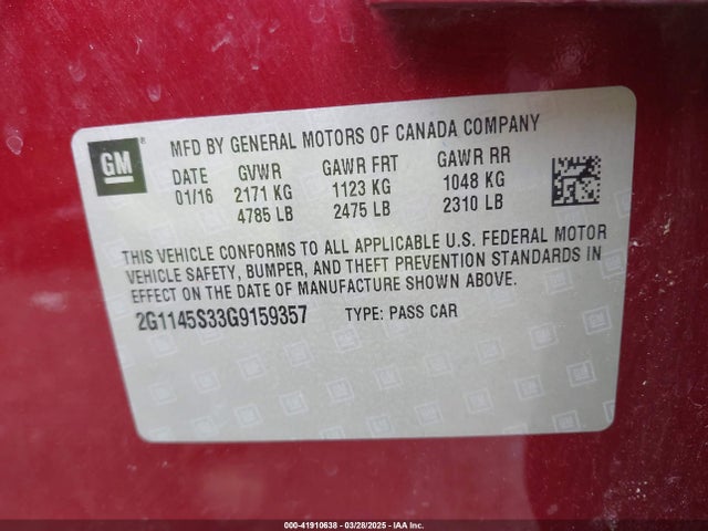 Chevrolet IMPALA 2LZ 2016 2G1145S33G9159357 Image 9