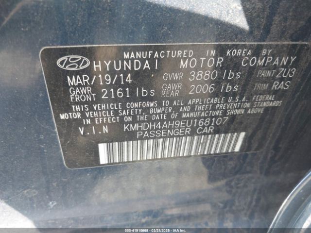 KMHDH4AH9EU168107 Hyundai Elantra Sport