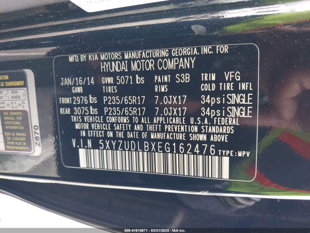 5XYZUDLBXEG162476 Hyundai Santa Fe Sport 2.4l