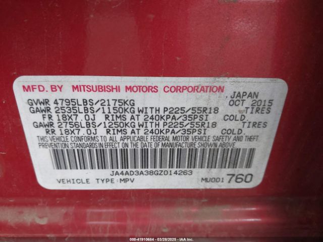 JA4AD3A38GZ014263 Mitsubishi Outlander Se