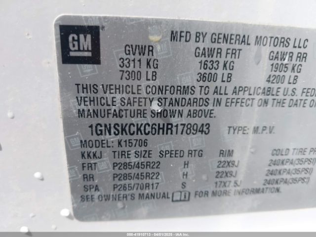 1GNSKCKC6HR178943 Chevrolet Tahoe Premier