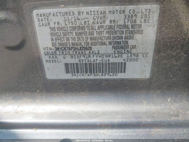 3N1CN7AP3HL829620 Nissan Versa 1.6 S