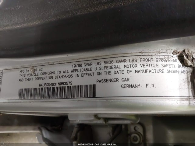 2001 AUDI A6 WAUED54B31N063579 Photo 8