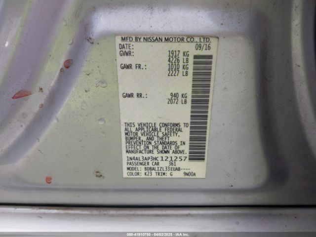 1N4AL3AP3HC121257 Nissan Altima 2.5/2.5 S/2.5 Sl/2.5 Sr/2.5 Sv