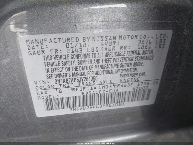 3N1AB7AP6JY261050 Nissan SENTRA S