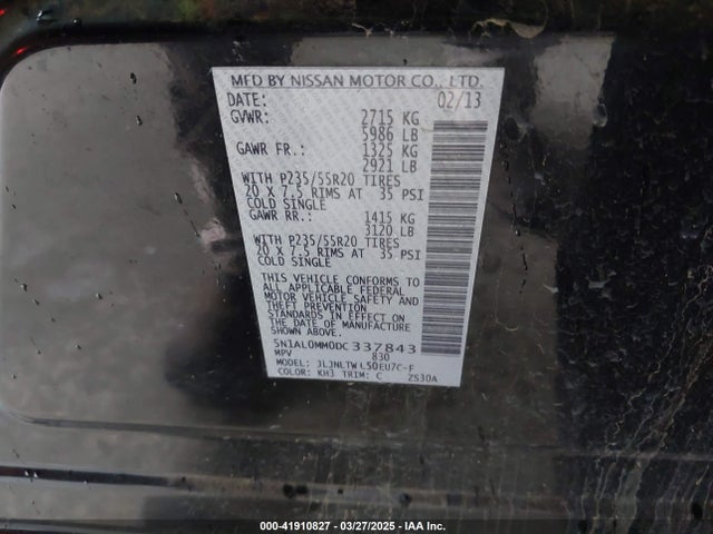 Продажа на аукционе авто 2013 Infiniti Jx35, vin: 5N1AL0MM0DC337843, номер лота: 41910827
