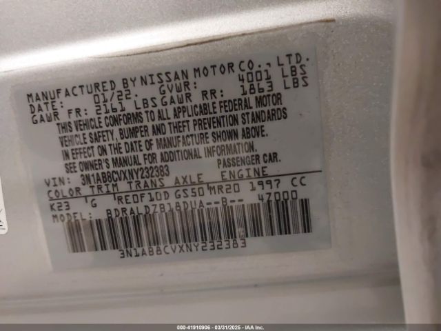 3N1AB8CVXNY232383 Nissan Sentra Sv Xtronic Cvt
