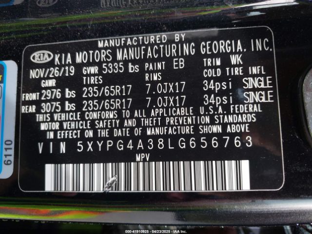 5XYPG4A38LG656763 KIA Sorento 2.4l L