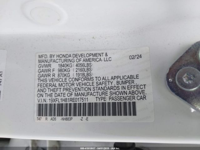 19XFL1H81RE017511 Honda Civic Sport Touring