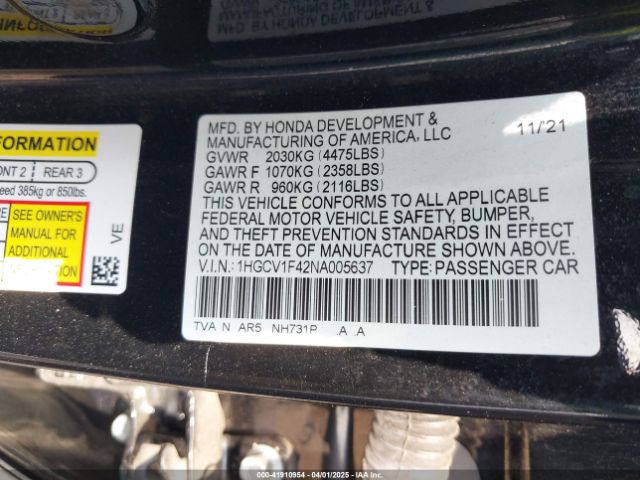 1HGCV1F42NA005637 Honda Accord Sport Special Edition