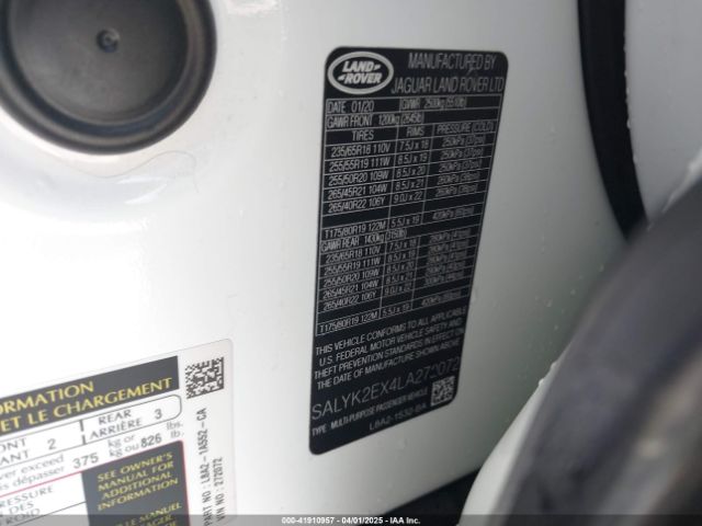 SALYK2EX4LA272072 Land Rover Range Rover Velar P250 R-dynamic S