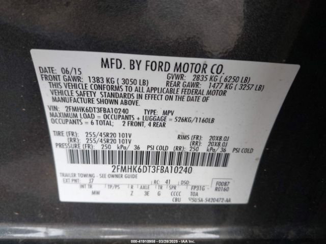 2FMHK6DT3FBA10240 Ford Flex Limited