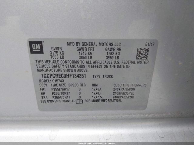 1GCPCREC9HF134351 Chevrolet Silverado 1500 1lt
