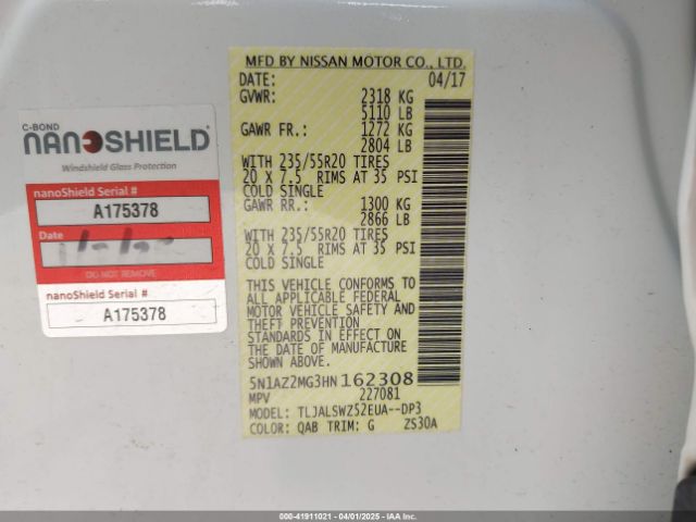 5N1AZ2MG3HN162308 Nissan Murano Platinum
