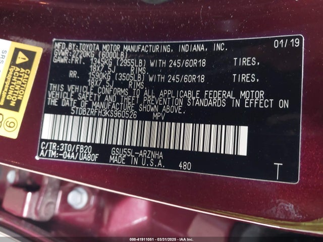 5TDBZRFH3KS960526 Toyota Highlander Le