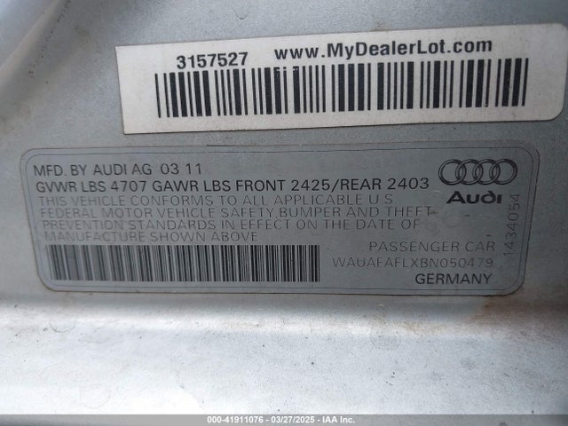 2011 AUDI A4 WAUAFAFLXBN050479 Photo 8