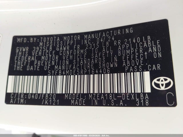 5YFB4MDE5RP164406 Toyota COROLLA LE