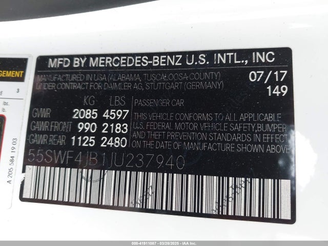 55SWF4JB1JU237940 Mercedes-Benz C 300