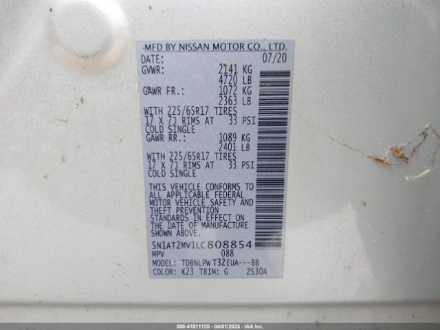 5N1AT2MV1LC808854 Nissan Rogue S Intelligent Awd