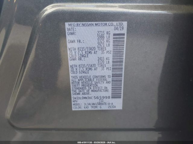 5N1DL0MN3KC565998 Infiniti QX60 LUXE