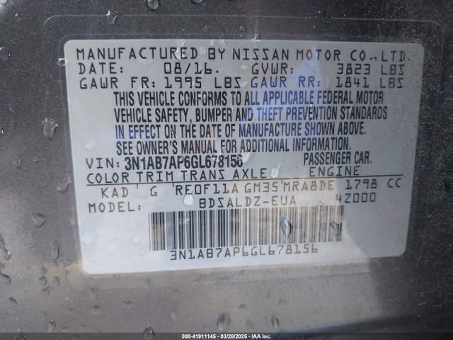 3N1AB7AP6GL678156 Nissan SENTRA SV