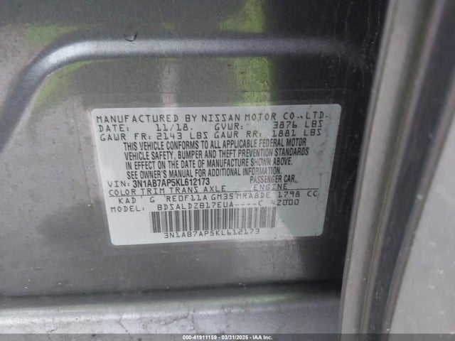 3N1AB7AP5KL612173 Nissan SENTRA SV