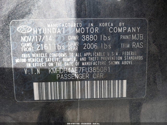 KMHDH4AE7FU385081 Hyundai ELANTRA SE