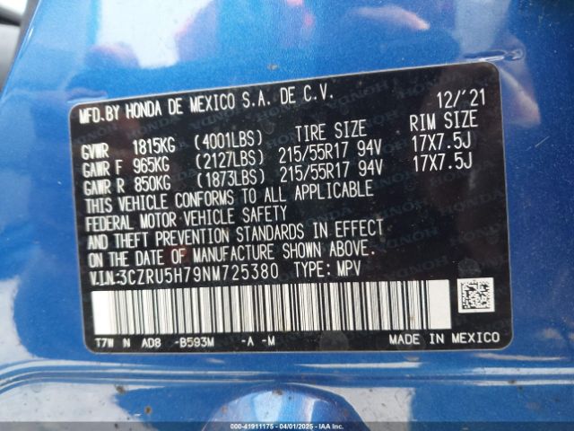 3CZRU5H79NM725380 Honda Hr-v 2wd Ex-l