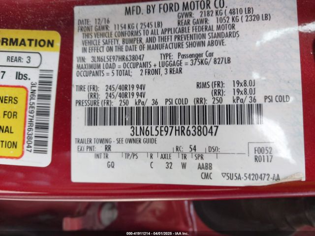 3LN6L5E97HR638047 Lincoln Mkz Reserve