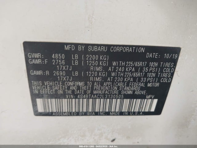 Subaru Outback 2020 4S4BTAAC2L3130505 Image 9