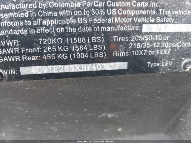 4C9TE283XHF407137 Tomberlin Golf Cart