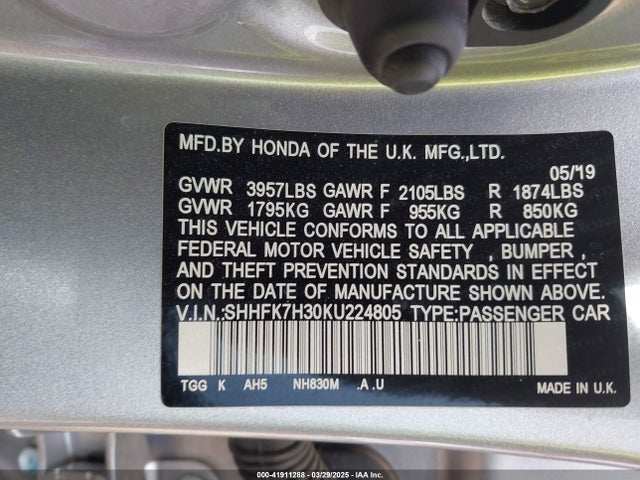 SHHFK7H30KU224805 Honda Civic Lx