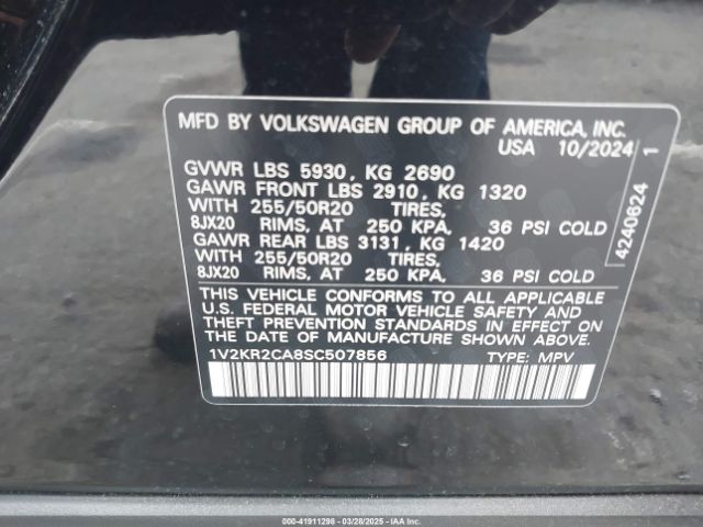 1V2KR2CA8SC507856 Volkswagen Atlas 2.0t Se W/technology