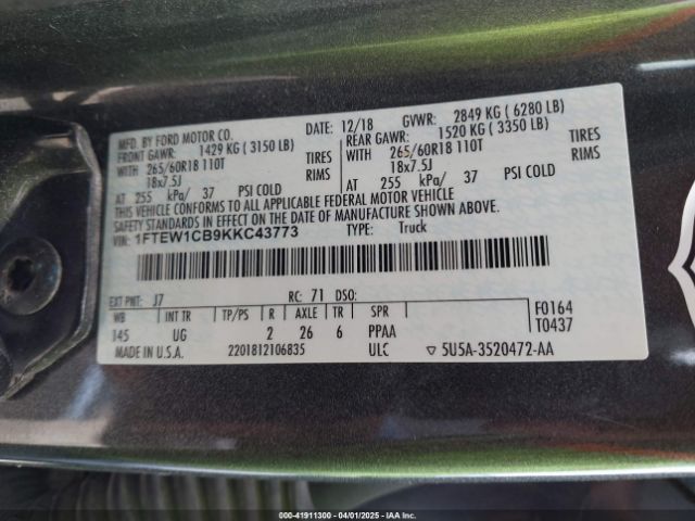 1FTEW1CB9KKC43773 Ford F-150 Xlt