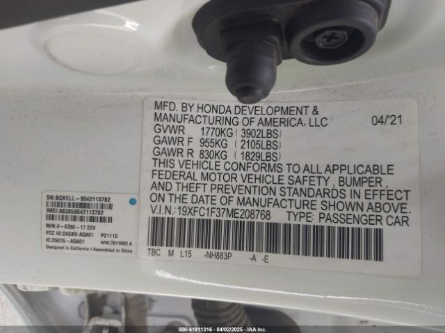 19XFC1F37ME208768 Honda CIVIC EX