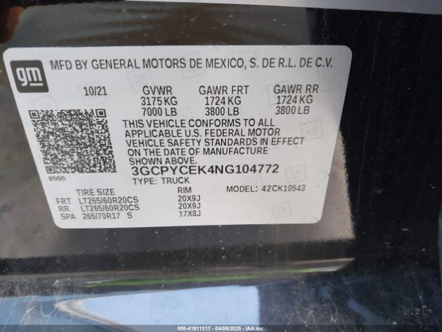 2022 CHEVROLET SILVERADO 1500 LTD 3GCPYCEK4NG104772 Photo 8