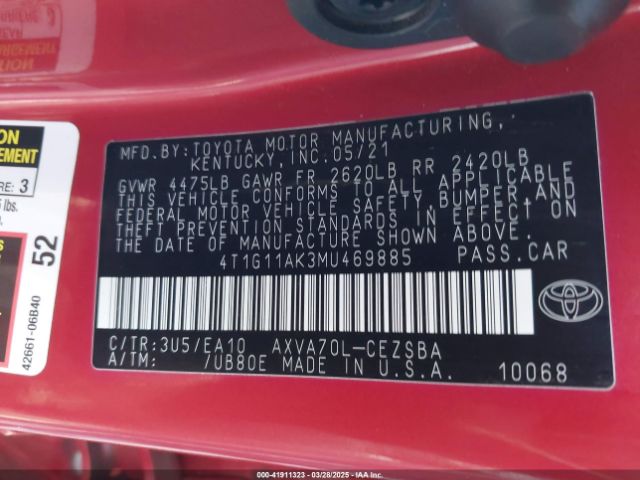 4T1G11AK3MU469885 Toyota CAMRY SE