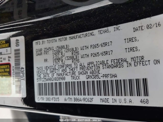 5TFCZ5AN8GX020900 Toyota Tacoma Trd Sport